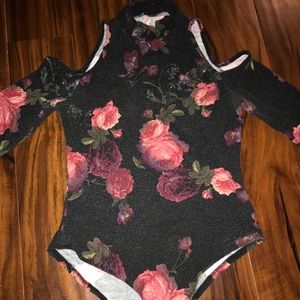 Black/rose pattern bodysuit